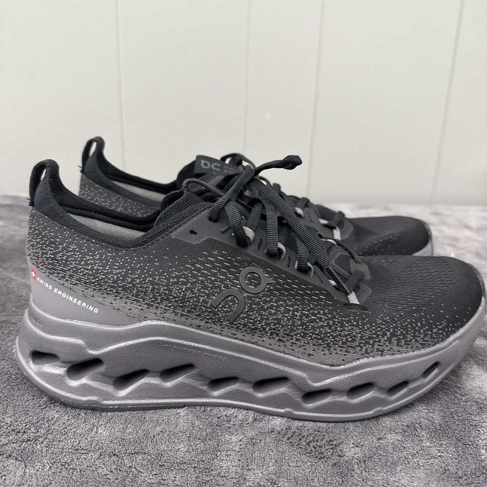 On Cloudsurfer Max Shoes Mens Size 10 Black CloudTec Cushioned Running Sneakers